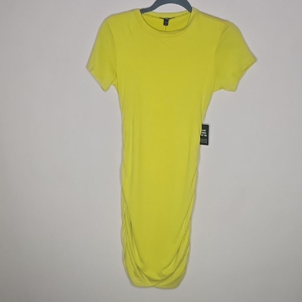 Express Xxs Neon Yellow Short Sleeve Bodycon Tshirt  Dress